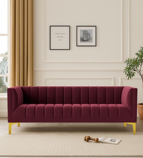 Lem Velvet 3 Seater Sofa in Maroon Colour