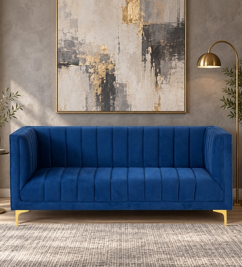 Lem Velvet 3 Seater Sofa in Navy Blue Colour