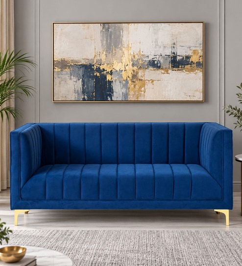 Lem Velvet 3 Seater Sofa In Navy Blue Colour