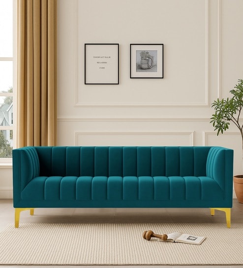 Lem Velvet 3 Seater Sofa in Teal Blue  Colour