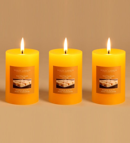 Lemon Bar Aroma Set Of 3 Yellow Wax Scented Candles