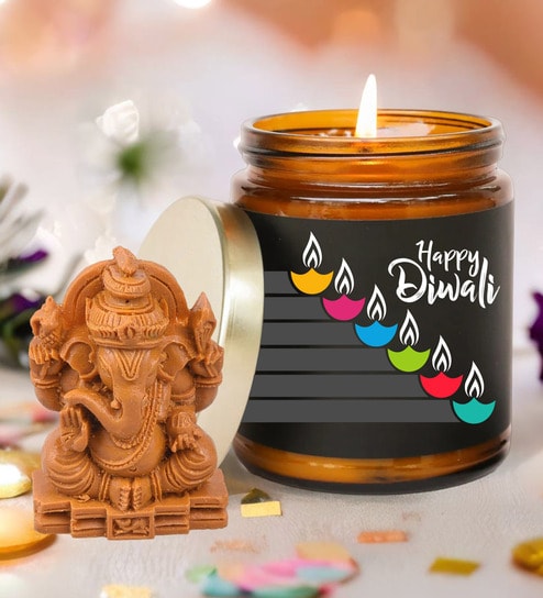 Lemongrass Bliss Aroma White Wax Scented Candles With Ganesha Idol
