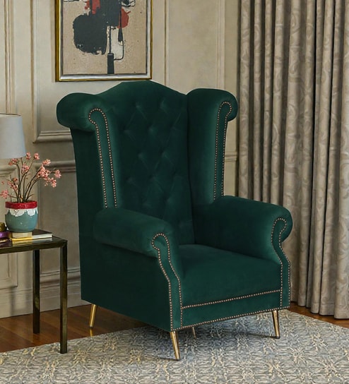 Lemvig Fabric Wing Chair in Green Colour