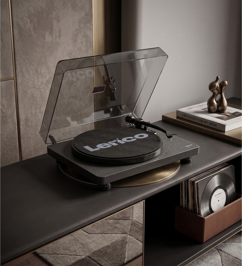 Lenco L-30 Vinyl Record Player Bluetooth Turntable (33/45 RPM) Semi-Automatic Belt Drive, Black Ash Colour