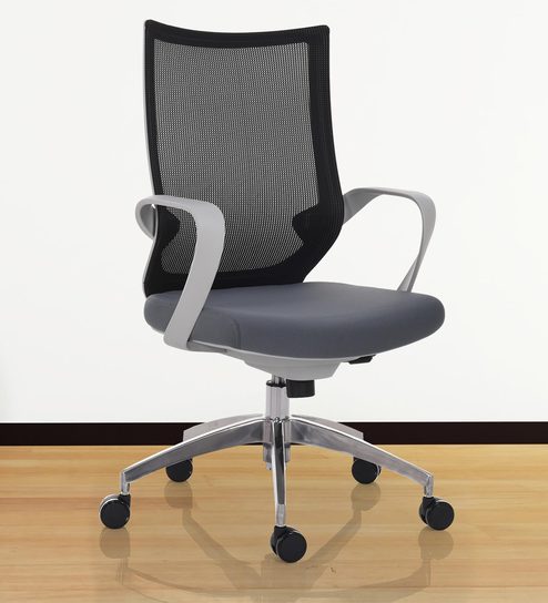 Leo Ergonomic Chair In Grey Black Colour By Royaloak