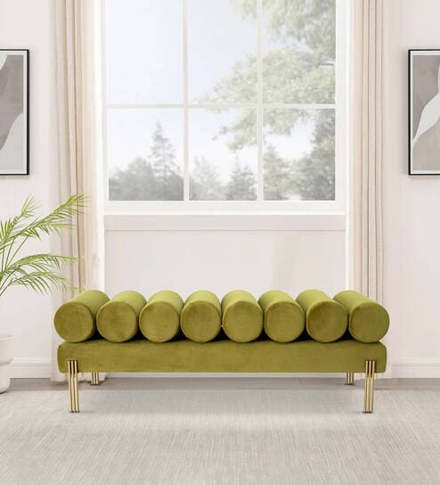 Leo Velvet Sofa Bench in Chartreuse Colour