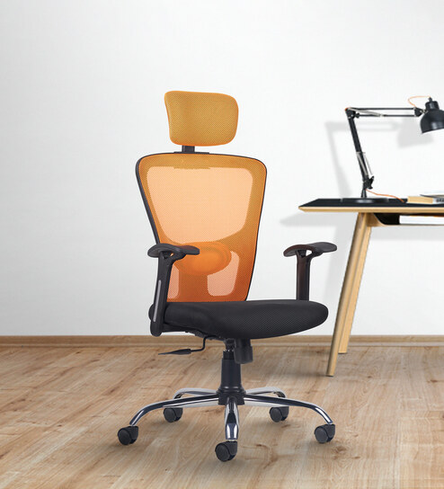 Leo Wave Breathable Mesh Ergonomic Chair in Orange Colour