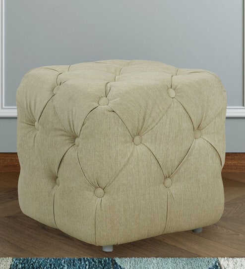 Leona Chesterfield Pouffe in Beige Colour