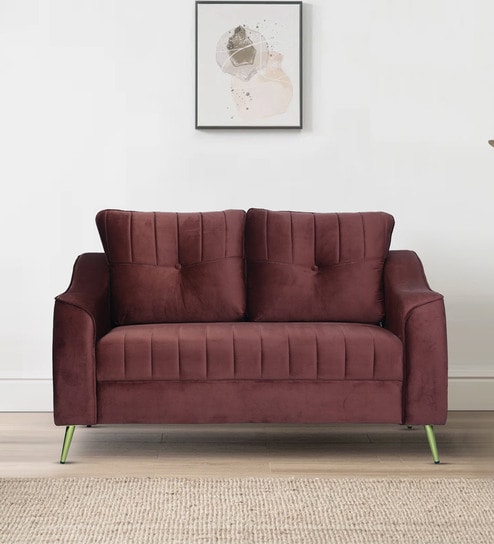 Leona Velvet 2 Seater Sofa in Wine Red Colour