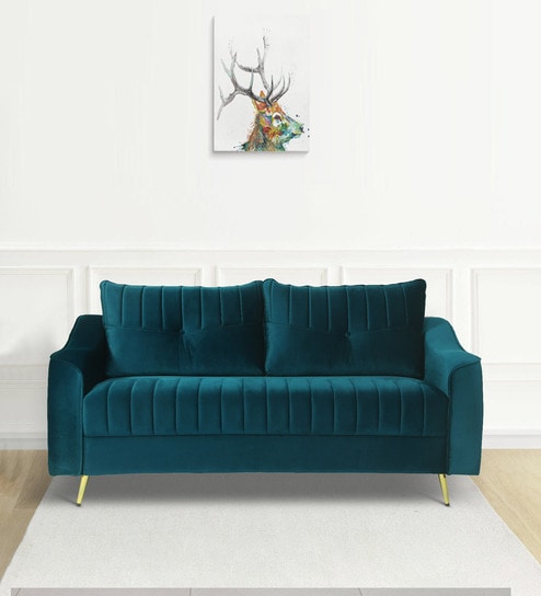 Leona Velvet 3 Seater Sofa in Teal Blue Colour