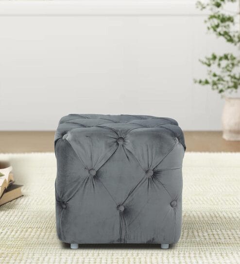 Leona Velvet Pouffe in Fossil Grey Colour