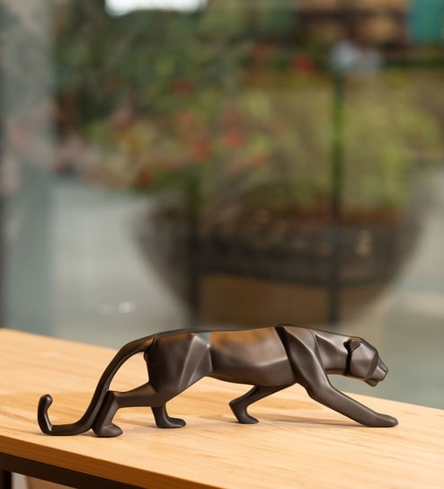 Leopard Black Resin Figurine