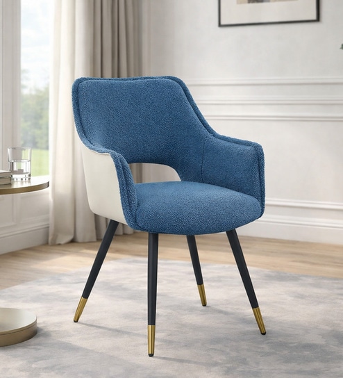 Lessie Boucle Arm Chair In Blue And White Color