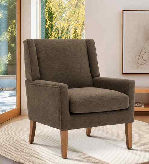 Leston Boucle Fabric Lounge Chair In Brown Colour