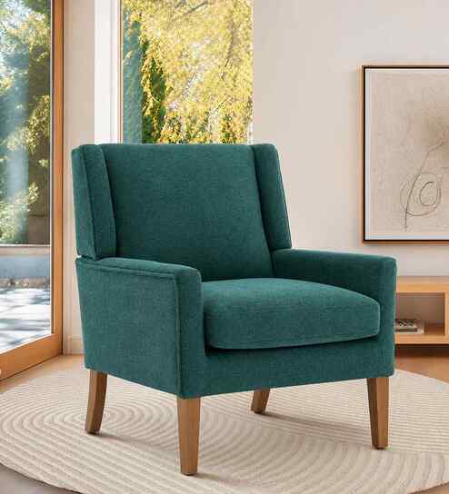 Leston Boucle Fabric Lounge Chair In Green Colour