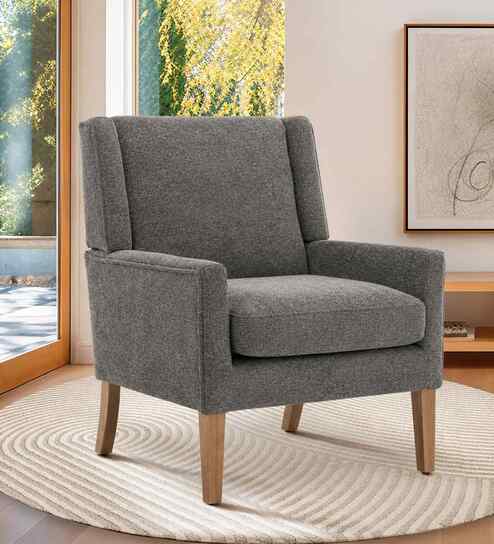 Leston Boucle Fabric Lounge Chair In Grey Colour