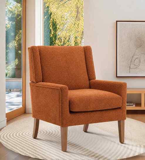 Leston Boucle Fabric Lounge Chair In Orange Colour