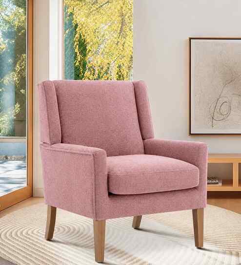 Leston Boucle Fabric Lounge Chair In Pink Colour