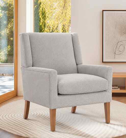 Leston Boucle Fabric Lounge Chair In White Colour