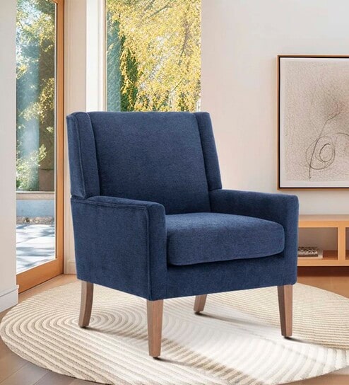 Leston Upholstered Fabric Arm Chair in Blue Colour