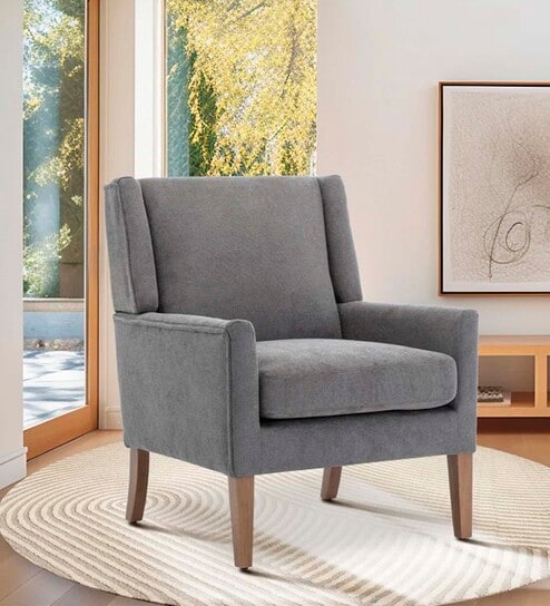 Leston Upholstered Fabric Arm Chair in Grey Colour