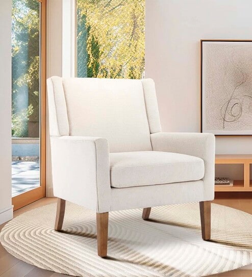 Leston Upholstered Fabric Arm Chair in Off White Colour