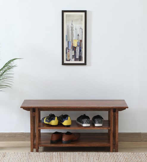 Lethbridge Mango Wood Shoe Bench In Scratch Resistant Rustic Teak Finish
