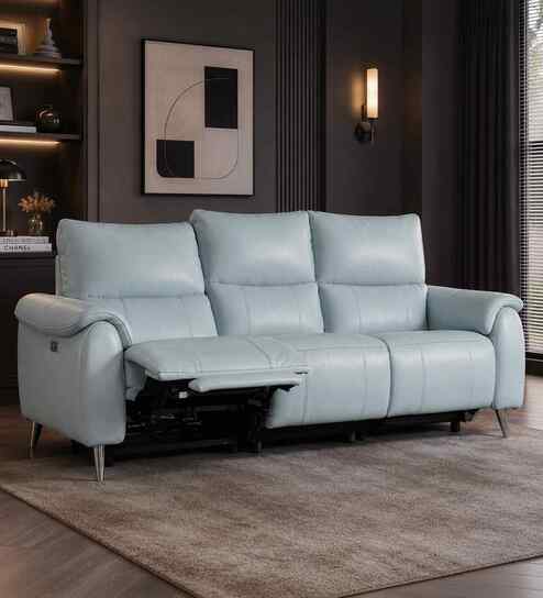 Levanto Motorised 3 Seater Recliner In Mist Blue Colour