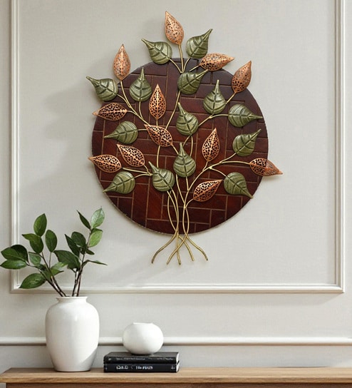 Levii Leaves On Wooden Panel Metal Wall Art