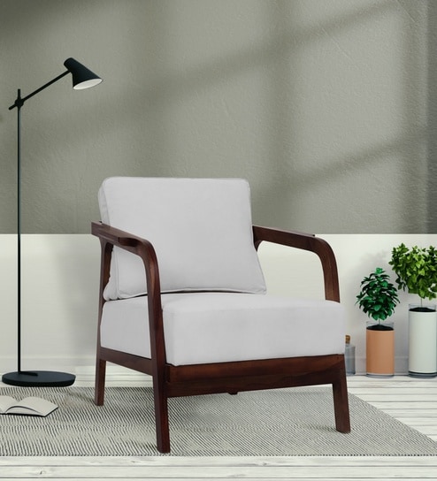 Leviro Sheesham Wood Arm Chair In Beige Color