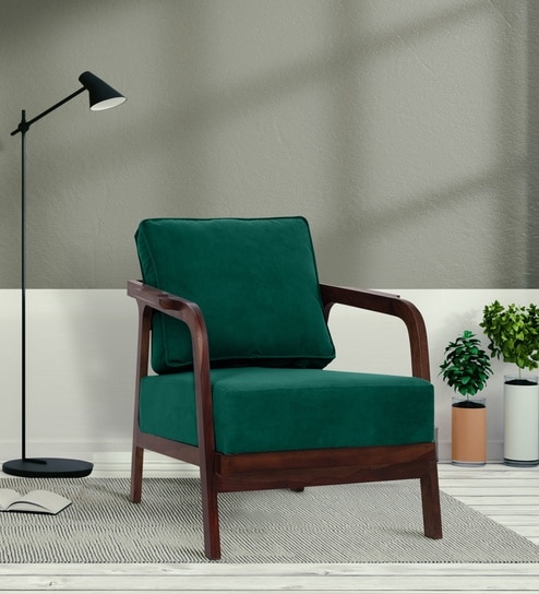 Leviro Sheesham Wood Arm Chair In Green Color