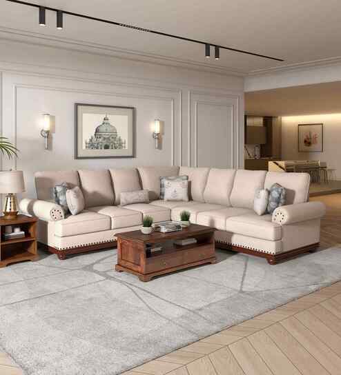 Lewis Corner L-Shape Sofa In Beige Color