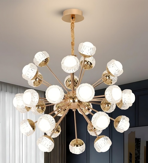 Lexa Modern Crystal LED Chandelier, Smart Chandelier Lights for Living Room, Alexa & Google Compatible, Luxury Pendant Light White & Gold Finish for Bedroom, Hall & Office Ceiling