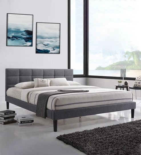 Buy Lexington Square Queen Size Upholstered Bed In Grey Colour By