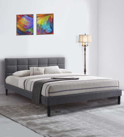 Buy Lexington Square Queen Size Upholstered Bed In Grey Colour By
