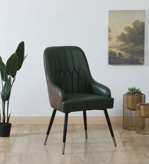 Leya Arm Chair In Dark Green Leatherette With Black Powder Coated Base