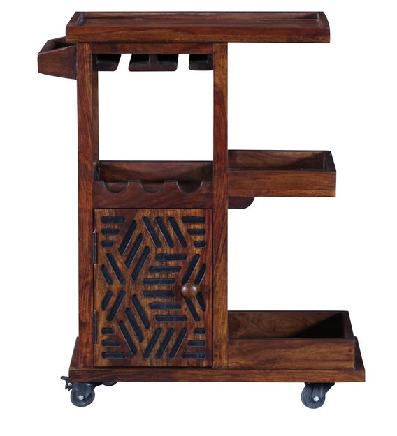 Buy Lerro Solid Wood Bar Trolley in Provincial Teak Finish Woodsworth