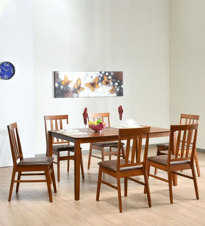 Buy Leaf Solid Wood 6 Seater Dining Set in Walnut Finish by home
