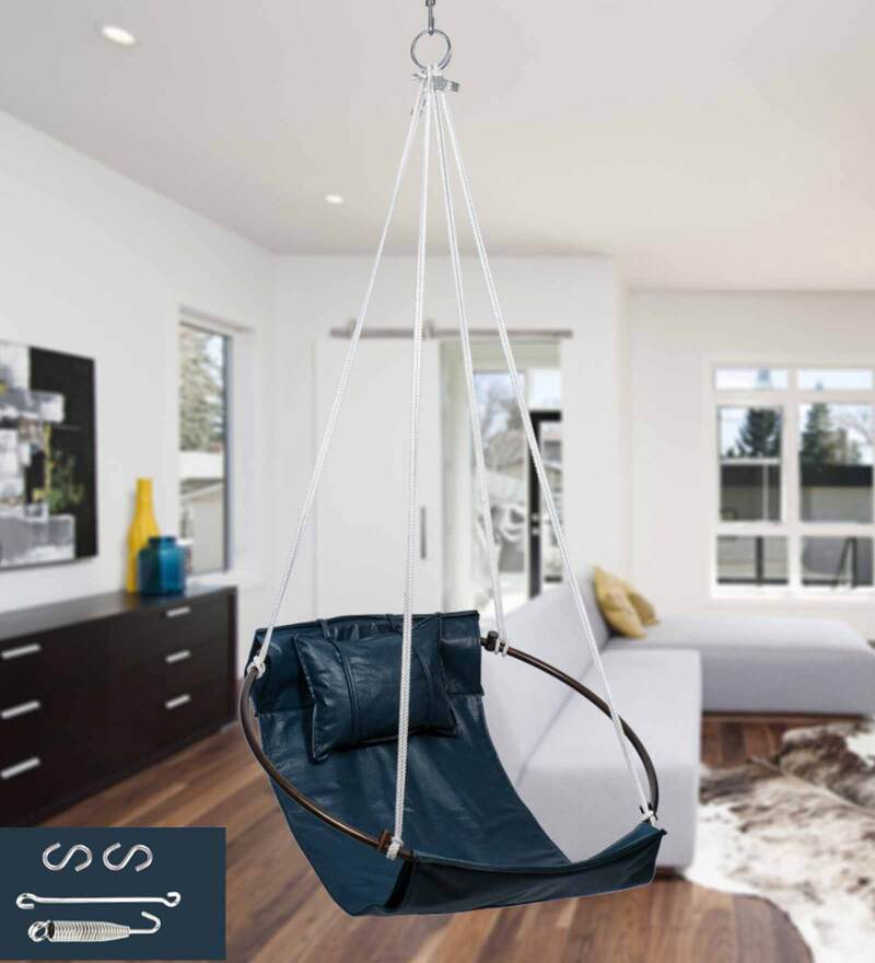 Buy Leather Swing Chair with Head Cushion Blue Swing Chair in Blue