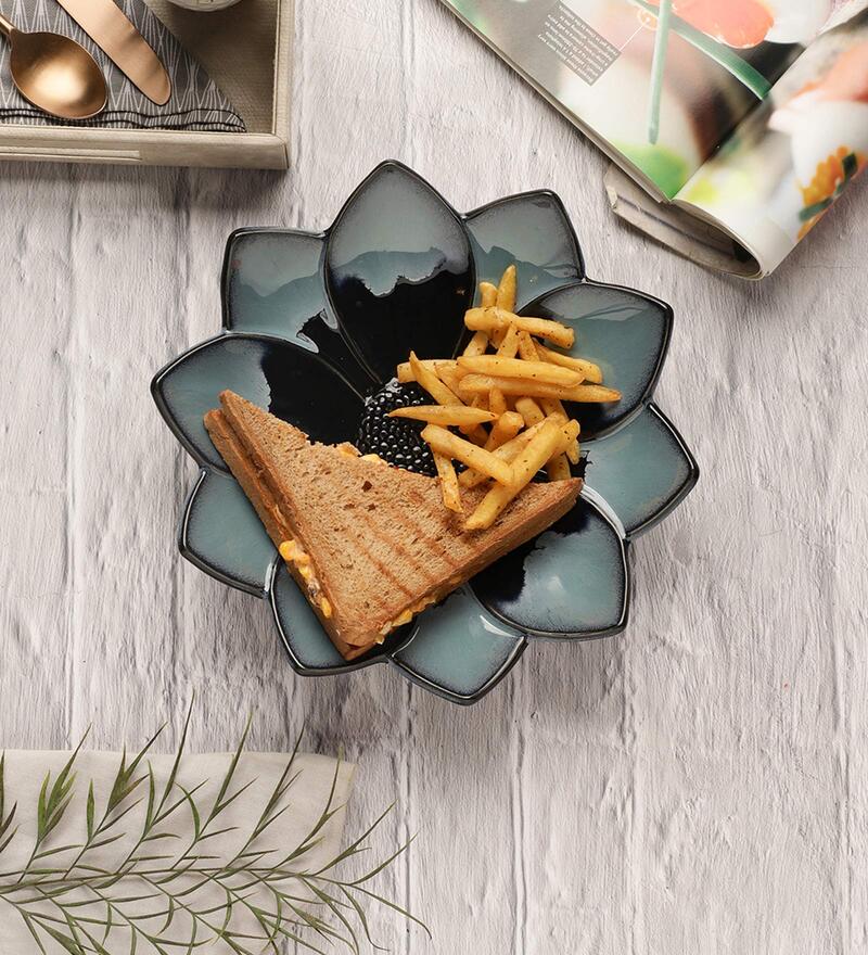 Buy Leher Blue Colour Ceramic Appetizer Platter by Vareesha Online