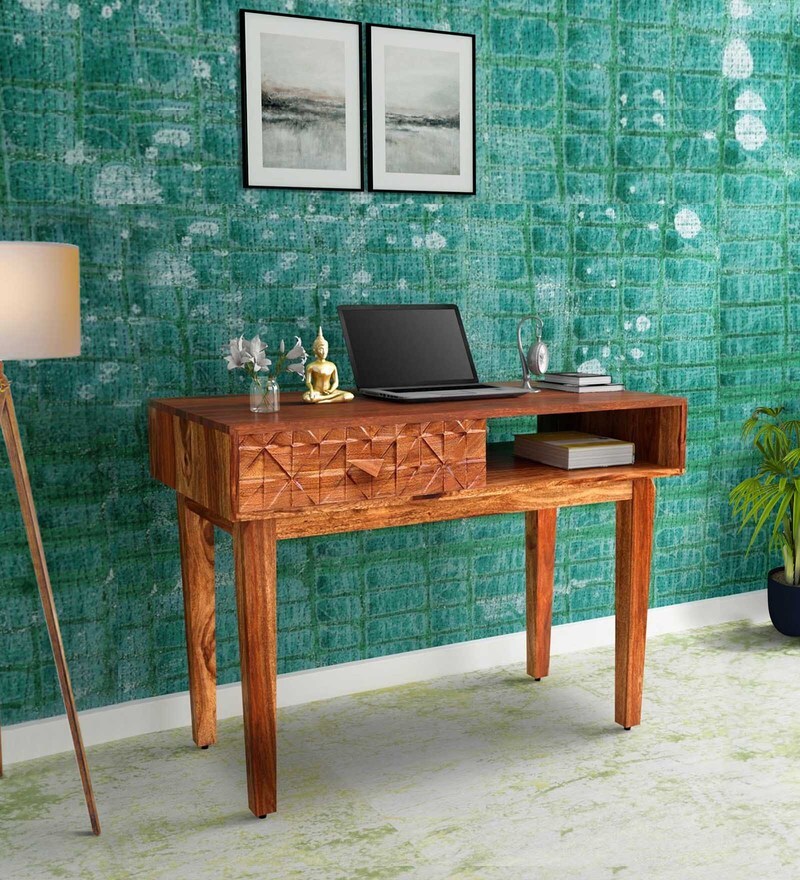 Buy Lennart Solid Wood Study Table in Vintage Walnut Finish