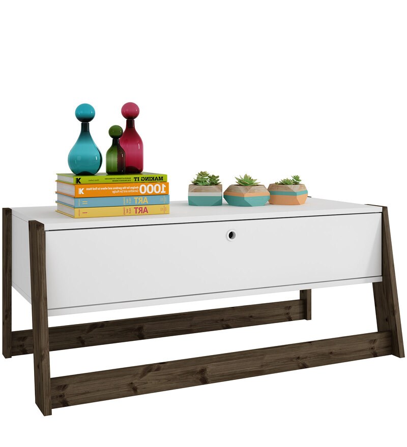Buy Leonardo Coffee Table with drawer in White & Dark Oak Finish
