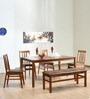 Leaf Solid Wood 6 Seater Dining Set with Bench in Walnut Finish