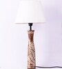 Leaf Patterned E27 Holder Wooden Base Table Lamp (Brown Base) with Fabric Shade (White)