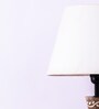 Leaf Patterned E27 Holder Wooden Base Table Lamp (Brown Base) with Fabric Shade (White)