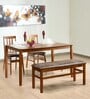 Leaf Solid Wood 4 Seater Dining Set in Walnut Finish with Bench