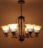 Brown Mild Steel and Glass Shaded Chandelier