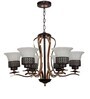 Brown Mild Steel and Glass Shaded Chandelier