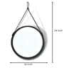 24 Inch Black Leather Round Hanging Mirror with Belt