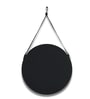 18 Inch Black Leather Round Hanging Mirror with Belt
